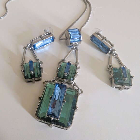 Light Blue and Mint Green Necklace & Earrings Set - Picture 1 of 5